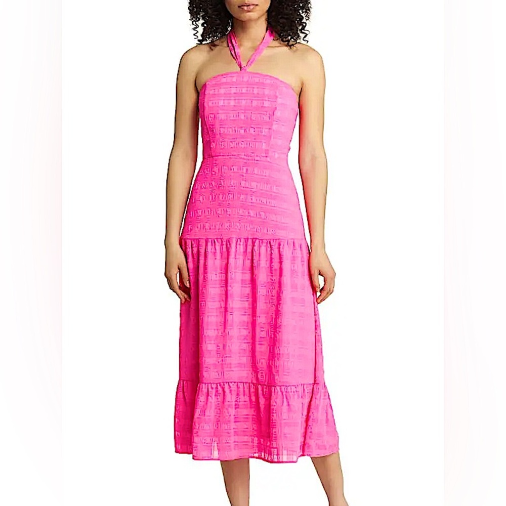 SAM EDELMAN Textured Check A-Line Maxi Dress - Hot Pink Medium Large NWT